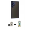 MARSİLYAN™- Galaxy S24 Ultra Kılıf Ahenk Çizgi Serisi - Siyah Polymer Nano Ekran Koruyucu + Bilvis Titan Kamera Lens - DNMR