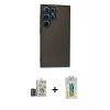 MARSİLYAN™- Galaxy S24 Ultra Kılıf Ahenk Çizgi Serisi - Siyah Polymer Nano Ekran Koruyucu + Bilvis Titan Kamera Lens - DNMR