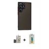 MARSİLYAN™- Galaxy S24 Ultra Kılıf Ahenk Çizgi Serisi - Siyah Polymer Nano Ekran Koruyucu + Bilvis Titan Kamera Lens - DNMR