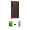 MARSİLYAN™- Galaxy S24 Ultra Kılıf Ahenk Çizgi Serisi - Siyah Polymer Nano Ekran Koruyucu + Raze Metal Kamera Lens - MR