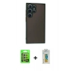 MARSİLYAN™- Galaxy S24 Ultra Kılıf Ahenk Çizgi Serisi - Siyah Polymer Nano Ekran Koruyucu + Raze Metal Kamera Lens - MR