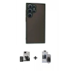 MARSİLYAN™- Galaxy S24 Ultra Kılıf Ahenk Çizgi Serisi - Siyah Vanessa Magic Hayalet Cam + PVD Metal Kamera Lens - DNMR