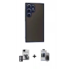 MARSİLYAN™- Galaxy S24 Ultra Kılıf Ahenk Çizgi Serisi - Siyah Vanessa Magic Hayalet Cam + PVD Metal Kamera Lens - PE