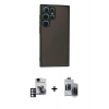 MARSİLYAN™- Galaxy S24 Ultra Kılıf Ahenk Çizgi Serisi - Siyah Vanessa Magic Hayalet Cam + PVD Metal Kamera Lens - PE