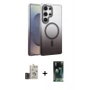 MARSİLYAN™- Galaxy S24 Ultra Kılıf Ahenk Doku Özel Seri - Şeffaf 360 Full Body Arka Koruyucu + Bilvis Titan Kamera Lens - SH