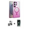 MARSİLYAN™- Galaxy S24 Ultra Kılıf Ahenk Doku Özel Seri - Şeffaf 360 Full Body Arka Koruyucu + PVD Metal Kamera Lens - PE