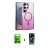 MARSİLYAN™- Galaxy S24 Ultra Kılıf Ahenk Doku Özel Seri - Şeffaf 360 Full Body Arka Koruyucu + Raze Metal Kamera Lens - SI