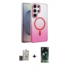 MARSİLYAN™- Galaxy S24 Ultra Kılıf Ahenk Doku Özel Seri - Siyah 360 Mat Full Body Arka Koruyucu + Bilvis Titan Kamera Lens - GD