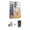MARSİLYAN™- Galaxy S24 Ultra Kılıf Ahenk Doku Özel Seri - Siyah 360 Mat Full Body Arka Koruyucu + Bilvis Titan Kamera Lens - GD