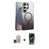 MARSİLYAN™- Galaxy S24 Ultra Kılıf Ahenk Doku Özel Seri - Siyah 360 Mat Full Body Arka Koruyucu + Bilvis Titan Kamera Lens - GD