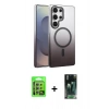 MARSİLYAN™- Galaxy S24 Ultra Kılıf Ahenk Doku Özel Seri - Siyah 360 Mat Full Body Arka Koruyucu + Raze Metal Kamera Lens - GS