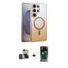 MARSİLYAN™- Galaxy S24 Ultra Kılıf Ahenk Doku Özel Seri - Siyah 360 Mat Full Body Arka Koruyucu + PVD Metal Kamera Lens - DNMR