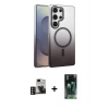 MARSİLYAN™- Galaxy S24 Ultra Kılıf Ahenk Doku Özel Seri - Siyah 360 Mat Full Body Arka Koruyucu + PVD Metal Kamera Lens - DNMR
