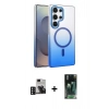 MARSİLYAN™- Galaxy S24 Ultra Kılıf Ahenk Doku Özel Seri - Siyah 360 Mat Full Body Arka Koruyucu + PVD Metal Kamera Lens - DNMR