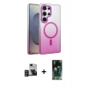 MARSİLYAN™- Galaxy S24 Ultra Kılıf Ahenk Doku Özel Seri - Siyah 360 Mat Full Body Arka Koruyucu + PVD Metal Kamera Lens - DNMR