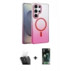 MARSİLYAN™- Galaxy S24 Ultra Kılıf Ahenk Doku Özel Seri - Siyah 360 Mat Full Body Arka Koruyucu + Kamera Lens Koruma Cam - SF