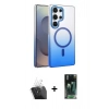 MARSİLYAN™- Galaxy S24 Ultra Kılıf Ahenk Doku Özel Seri - Siyah 360 Mat Full Body Arka Koruyucu + Kamera Lens Koruma Cam - SF
