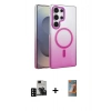 MARSİLYAN™- Galaxy S24 Ultra Kılıf Ahenk Doku Özel Seri - Siyah AutoKit 5in1 Fiber Hayalet Polymer Nano Ekran Koruyucu + PVD Metal Kamera Lens - SH