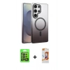 MARSİLYAN™- Galaxy S24 Ultra Kılıf Ahenk Doku Özel Seri - Siyah AutoKit 5in1 Fiber Polymer Nano Ekran Koruyucu + Raze Metal Kamera Lens - SH