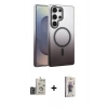 MARSİLYAN™- Galaxy S24 Ultra Kılıf Ahenk Doku Özel Seri - Siyah Bilvis 3D Cam Ekran Koruyucu + Bilvis Titan Kamera Lens - DNMR