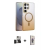 MARSİLYAN™- Galaxy S24 Ultra Kılıf Ahenk Doku Özel Seri - Siyah Bilvis 3D Cam Ekran Koruyucu + PVD Metal Kamera Lens - DNMR