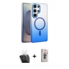 MARSİLYAN™- Galaxy S24 Ultra Kılıf Ahenk Doku Özel Seri - Siyah Bilvis 3D Cam Ekran Koruyucu + Kamera Lens Koruma Cam - SF