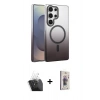 MARSİLYAN™- Galaxy S24 Ultra Kılıf Ahenk Doku Özel Seri - Siyah Bilvis 3D Cam Ekran Koruyucu + Kamera Lens Koruma Cam - SF