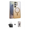MARSİLYAN™- Galaxy S24 Ultra Kılıf Ahenk Doku Özel Seri - Siyah Bilvis 3D Cam Ekran Koruyucu + Kamera Lens Koruma Cam - SF