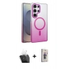MARSİLYAN™- Galaxy S24 Ultra Kılıf Ahenk Doku Özel Seri - Siyah Bilvis 3D Cam Ekran Koruyucu + Kamera Lens Koruma Cam - SF