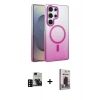 MARSİLYAN™- Galaxy S24 Ultra Kılıf Ahenk Doku Özel Seri - Siyah Bilvis Hayalet Cam Ekran Koruyucu + PVD Metal Kamera Lens - SH