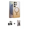 MARSİLYAN™- Galaxy S24 Ultra Kılıf Ahenk Doku Özel Seri - Siyah Bilvis Hayalet Cam Ekran Koruyucu + PVD Metal Kamera Lens - SH