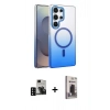 MARSİLYAN™- Galaxy S24 Ultra Kılıf Ahenk Doku Özel Seri - Siyah Bilvis Hayalet Cam Ekran Koruyucu + PVD Metal Kamera Lens - SH