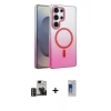 MARSİLYAN™- Galaxy S24 Ultra Kılıf Ahenk Doku Özel Seri - Siyah Durable Full Glue Curved Cam + PVD Metal Kamera Lens - GD