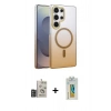 MARSİLYAN™- Galaxy S24 Ultra Kılıf Ahenk Doku Özel Seri - Siyah Polymer Nano Ekran Koruyucu + Bilvis Titan Kamera Lens - DNMR