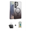 MARSİLYAN™- Galaxy S24 Ultra Kılıf Ahenk Doku Özel Seri - Siyah Polymer Nano Ekran Koruyucu + Kamera Lens Koruma Cam - SF