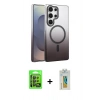 MARSİLYAN™- Galaxy S24 Ultra Kılıf Ahenk Doku Özel Seri - Siyah Polymer Nano Ekran Koruyucu + Raze Metal Kamera Lens - SH