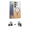 MARSİLYAN™- Galaxy S24 Ultra Kılıf Ahenk Doku Özel Seri - Siyah Vanessa Magic Hayalet Cam + PVD Metal Kamera Lens - DNMR