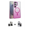 MARSİLYAN™- Galaxy S24 Ultra Kılıf Ahenk Doku Özel Seri - Siyah Vanessa Magic Hayalet Cam + PVD Metal Kamera Lens - SH