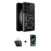 MARSİLYAN™- Galaxy S24 Ultra Kılıf Ahenk Klasik - Siyah 360 Mat Full Body Arka Koruyucu + Kamera Lens Koruma Cam - SF