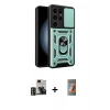 MARSİLYAN™- Galaxy S24 Ultra Kılıf Ahenk Klasik - Siyah AutoKit 5in1 Fiber Hayalet Polymer Nano Ekran Koruyucu + PVD Metal Kamera Lens - GD
