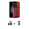 MARSİLYAN™- Galaxy S24 Ultra Kılıf Ahenk Klasik - Siyah AutoKit 5in1 Fiber Hayalet Polymer Nano Ekran Koruyucu + PVD Metal Kamera Lens - GD