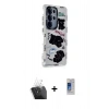 MARSİLYAN™- Galaxy S24 Ultra Kılıf Ahenk Modern Serisi - Siyah Durable Full Glue Curved Cam + Kamera Lens Koruma Cam - SF