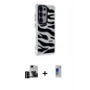 MARSİLYAN™- Galaxy S24 Ultra Kılıf Ahenk Modern Serisi - Siyah Durable Full Glue Curved Hayalet Cam + PVD Metal Kamera Lens - SH