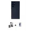 MARSİLYAN™- Galaxy S24 Ultra Kılıf Ahenk Serisi - Siyah Durable Full Glue Curved Hayalet Cam + PVD Metal Kamera Lens - PE