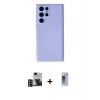 MARSİLYAN™- Galaxy S24 Ultra Kılıf Ahenk Serisi - Siyah Durable Full Glue Curved Hayalet Cam + PVD Metal Kamera Lens - GD