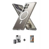 MARSİLYAN™- Galaxy S24 Ultra Kılıf Ahenk Yansıma Prime - Siyah AutoKit 5in1 Fiber Hayalet Polymer Nano Ekran Koruyucu + PVD Metal Kamera Lens - PE