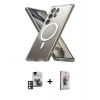 MARSİLYAN™- Galaxy S24 Ultra Kılıf Ahenk Yansıma Prime - Siyah Bilvis 3D Cam Ekran Koruyucu + PVD Metal Kamera Lens - PE