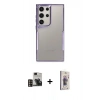 MARSİLYAN™- Galaxy S24 Ultra Kılıf Akış Çizgi Koleksiyonu - Siyah Bilvis 3D Cam Ekran Koruyucu + PVD Metal Kamera Lens - GD
