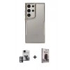 MARSİLYAN™- Galaxy S24 Ultra Kılıf Akış Çizgi Koleksiyonu - Siyah Bilvis Hayalet Cam Ekran Koruyucu + PVD Metal Kamera Lens - PE