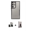 MARSİLYAN™- Galaxy S24 Ultra Kılıf Akış Çizgi Koleksiyonu - Siyah Bilvis Hayalet Cam Ekran Koruyucu + PVD Metal Kamera Lens - SH